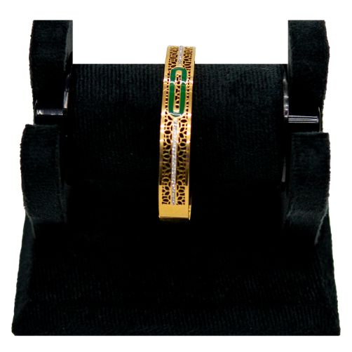 Gold Bracelet with Green Enamel & Cut-Work Design
